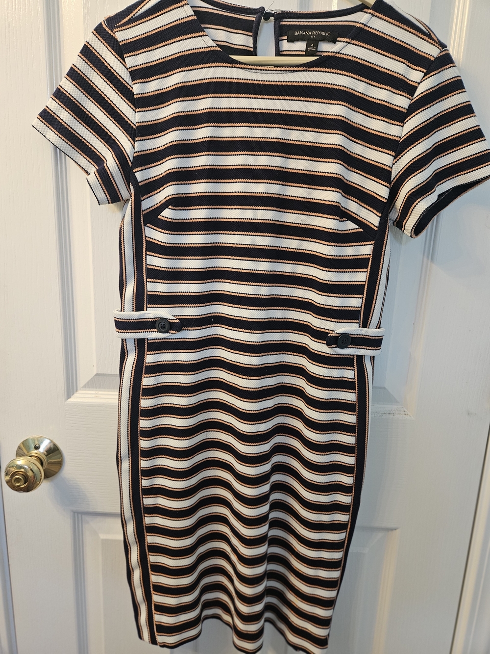 Banana Republic Navy, White and Brown Striped Sheath Dress